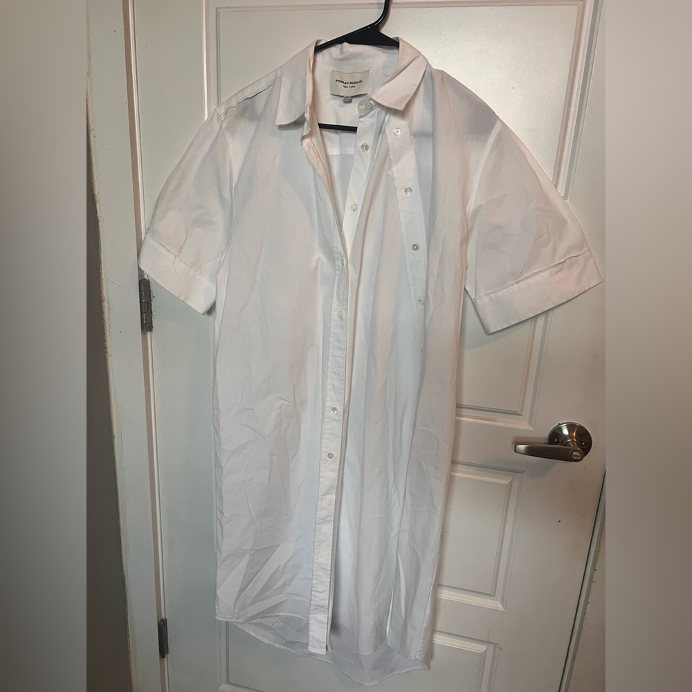 Public School NYC White Cotton Shirt Dress Size 8 Made in Portugal